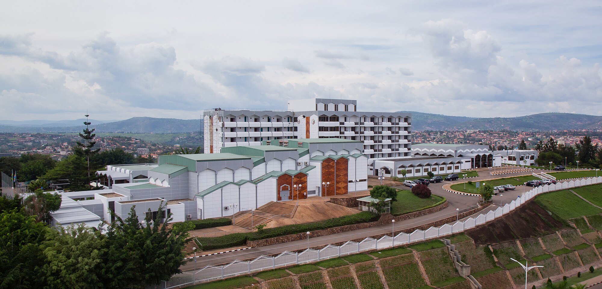 Aerial view of the Rwanda Parliament Building in Kimihurura, Kigali.